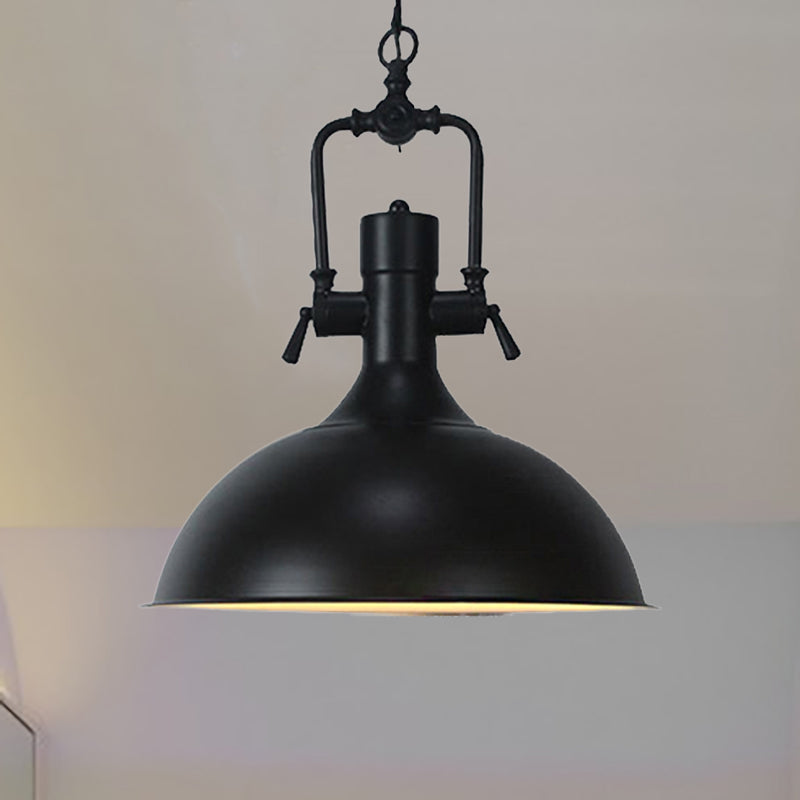 Industrial Domed Metallic Ceiling Pendant Light For Coffee Shops - 1 Head 11/14.5 Width In Black