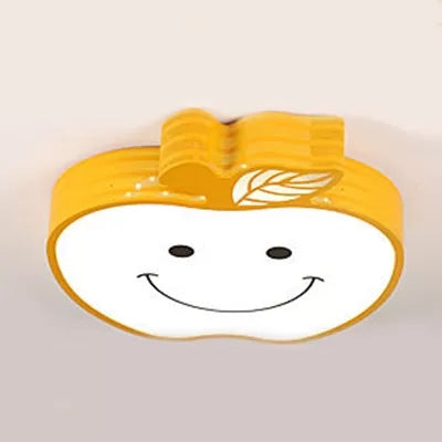 Smiling Apple Kids Ceiling Lamp - Contemporary Flush Mount Light Yellow / White