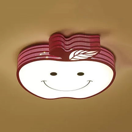 Smiling Apple Kids Ceiling Lamp - Contemporary Flush Mount Light