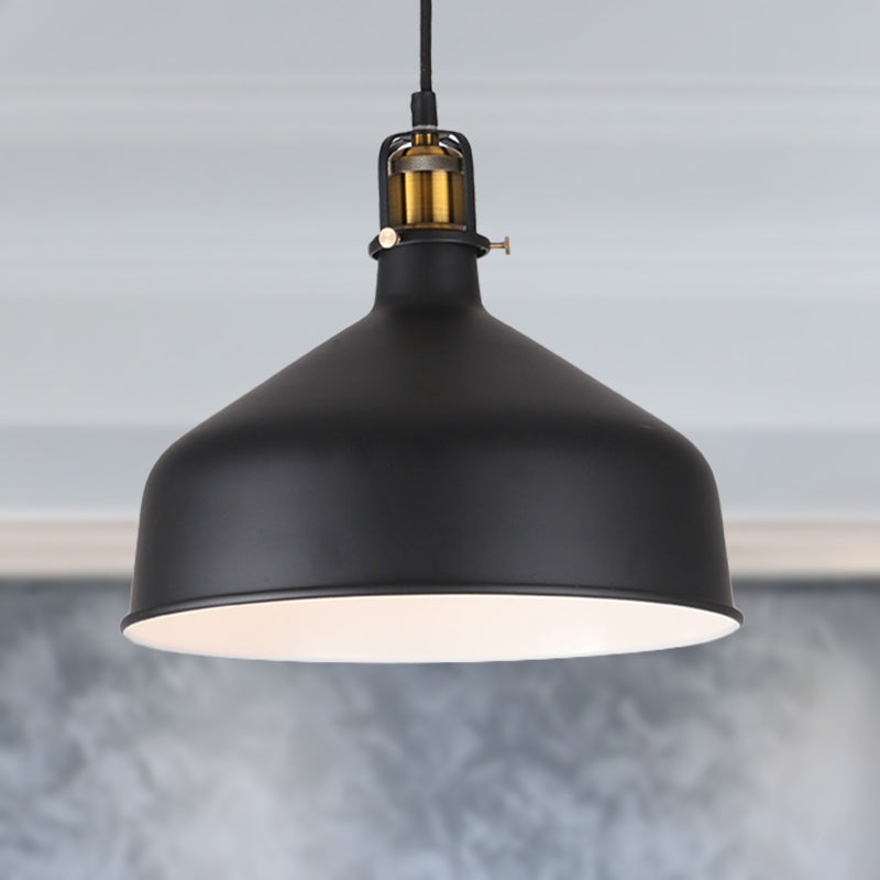 Retro Stylish 1-Bulb Pendant Light: 8"/12" Width with Barn Shade, Metal Ceiling Fixture for Dining Room in Black/White