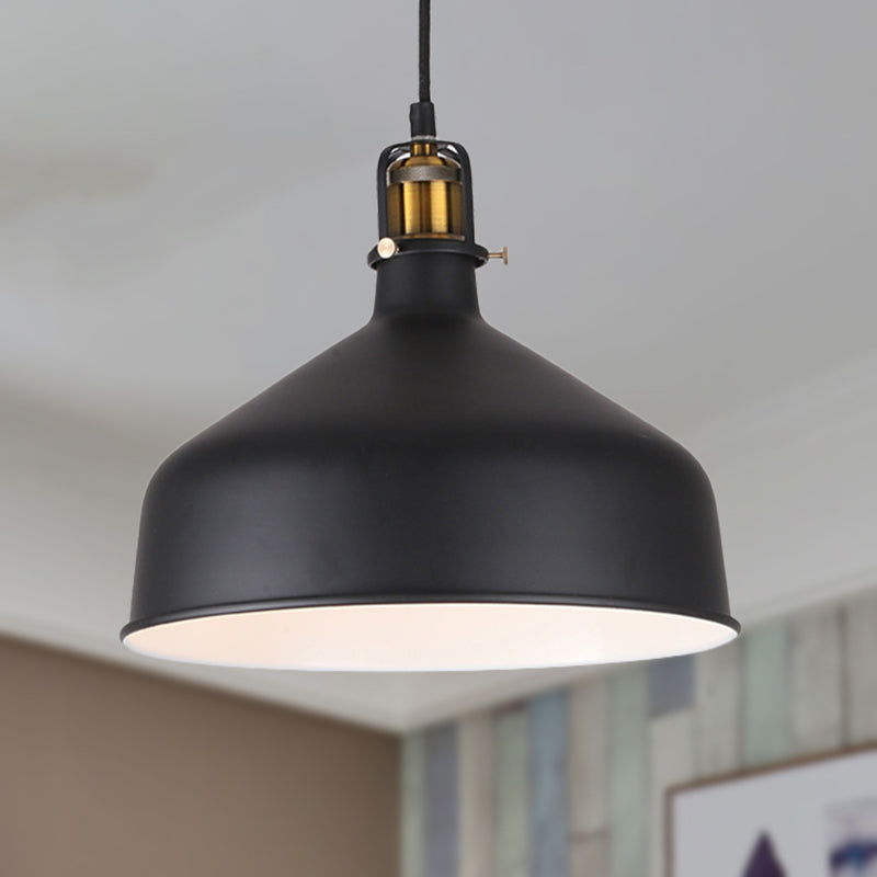 Retro Stylish 1-Bulb Pendant Light: 8"/12" Width with Barn Shade, Metal Ceiling Fixture for Dining Room in Black/White