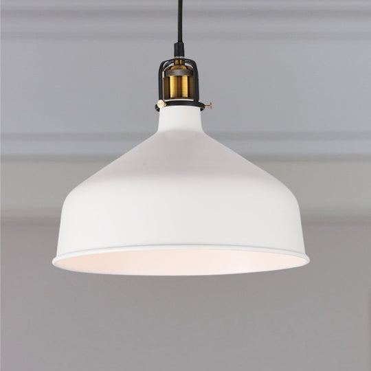 Retro Stylish 1-Bulb Pendant Light: 8"/12" Width with Barn Shade, Metal Ceiling Fixture for Dining Room in Black/White