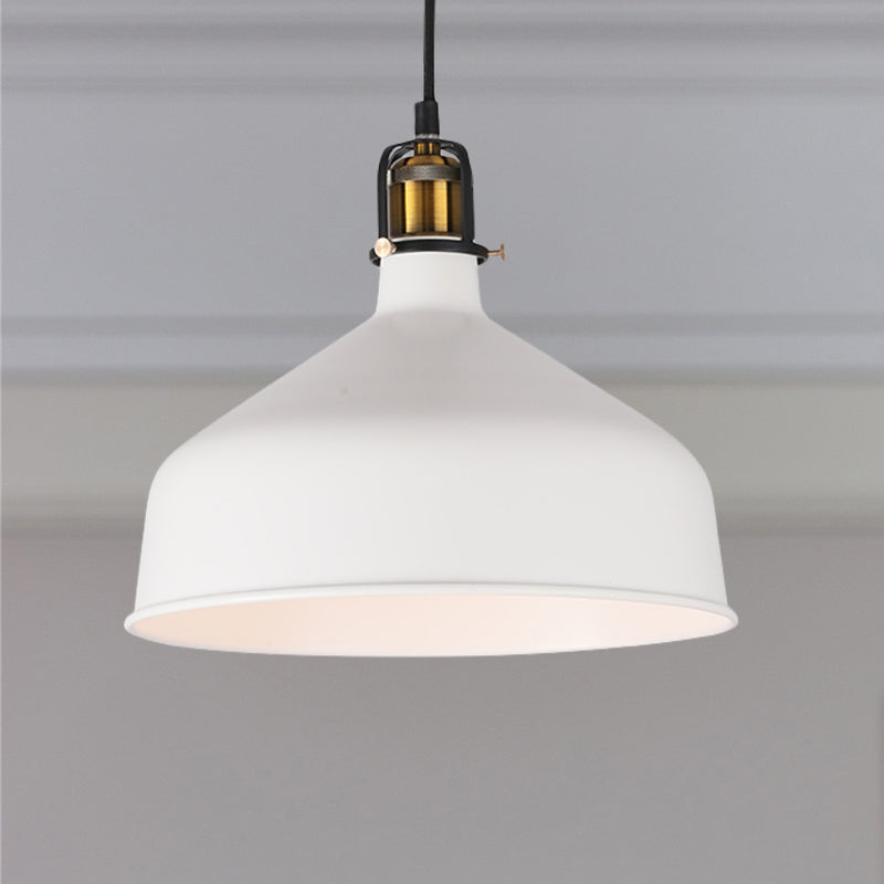 Black/White 8/12 Width Pendant Light With Barn Shade - Retro Stylish Ceiling Fixture For Dining Room