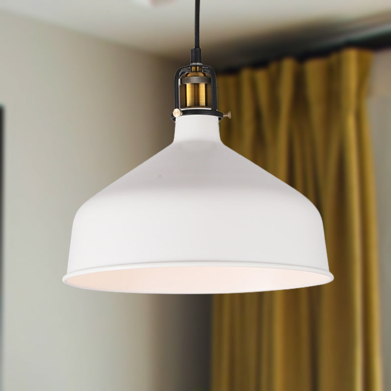 Retro Stylish 1-Bulb Pendant Light: 8"/12" Width with Barn Shade, Metal Ceiling Fixture for Dining Room in Black/White