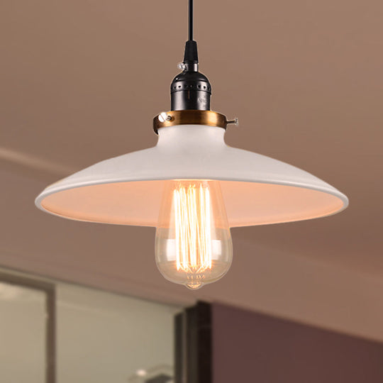 White Retro Loft Metal Saucer Shade Pendant Ceiling Light for Restaurants - 1-Light, 8.5"/10" Diameter