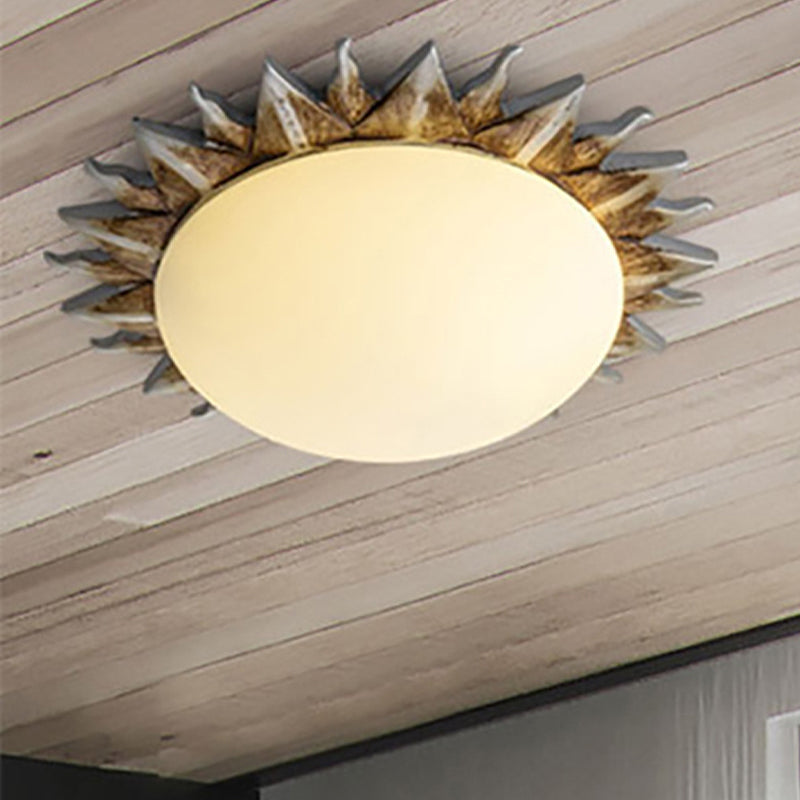 Vintage Black Sunburst Ceiling Light With Opal Glass For Living Room - 9/15 Wide White / 9