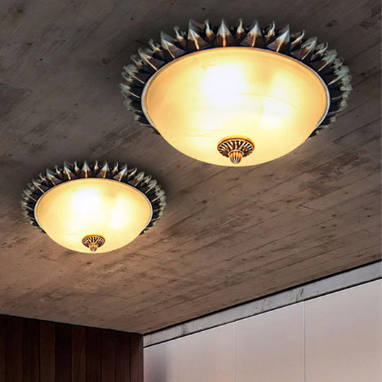 Vintage Black Sunburst Ceiling Light with Opal Glass for Living Room - 9"/15" Wide