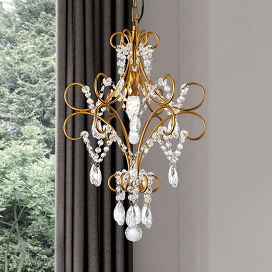 Modern Gold Iron Bent Arm Pendant Light Fixture with Glass Strand - 1 Light Hanging