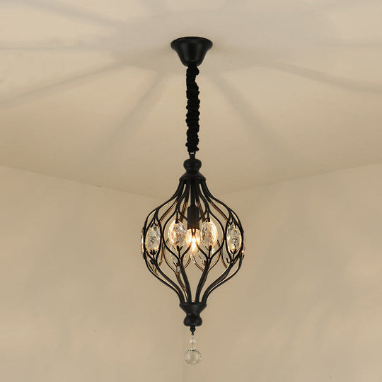 Contemporary Wire Cage Pendant Light with Crystal Accent and Black/Brass Finish