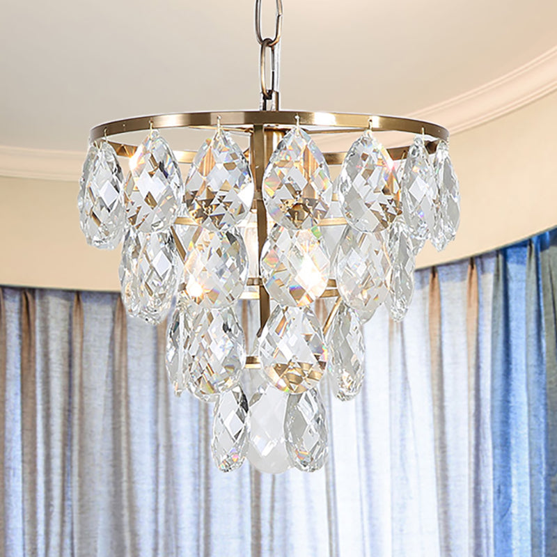 Modern Teardrop Crystal Pendant Light – Round Ceiling Brass Light for Living Room