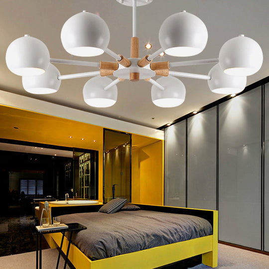 Wood Snowflake Hanging Lamp With Orb Shade - 8-Head Macaron Chandelier