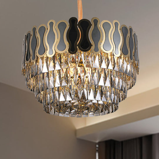 Modern Metal and Crystal Tiered Hanging Light Fixture - 8/11 Lights - Black Chandelier - 18"/23.5" Wide