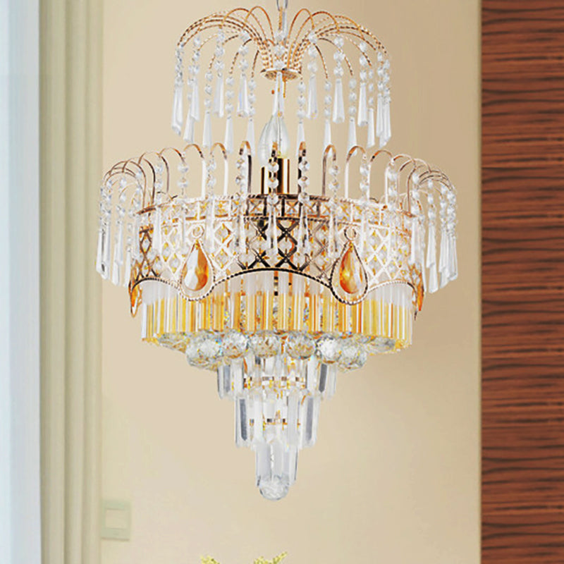 Modern Gold Chandelier Light with Layered Crystal Shade - 3/7 Lights - 18"/19.5" Wide - Dining Room Ceiling Lamp