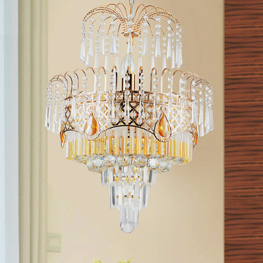 Modern Gold Chandelier Light with Layered Crystal Shade - 3/7 Lights - 18"/19.5" Wide - Dining Room Ceiling Lamp
