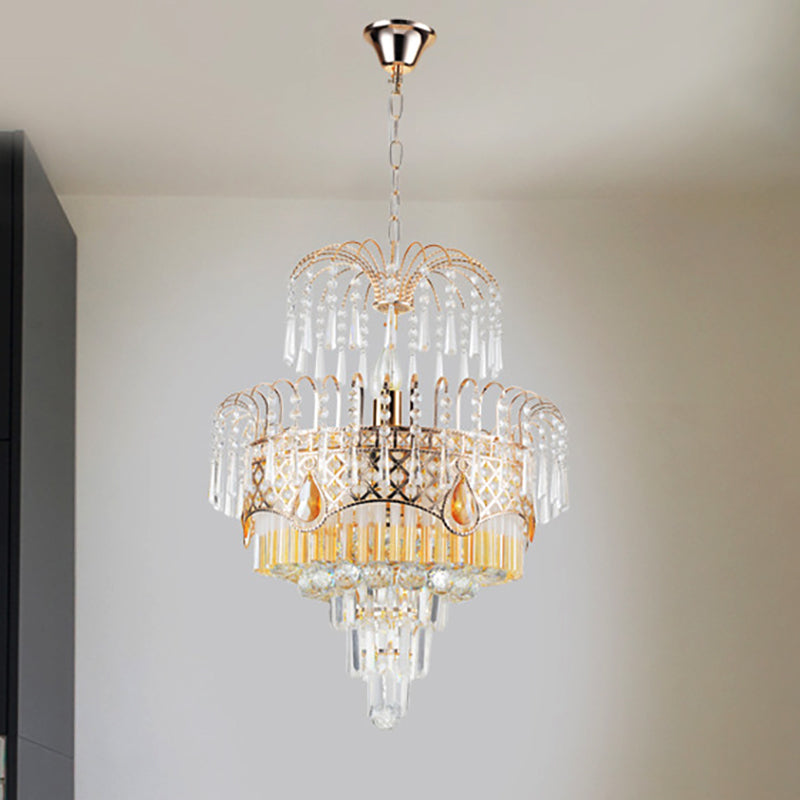 Modern Gold Chandelier Light with Layered Crystal Shade - 3/7 Lights - 18"/19.5" Wide - Dining Room Ceiling Lamp