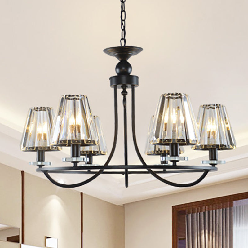 Vintage Prismatic Crystal Tapered Chandelier with Black Hanging Ceiling Light - 4/6/8 Lights