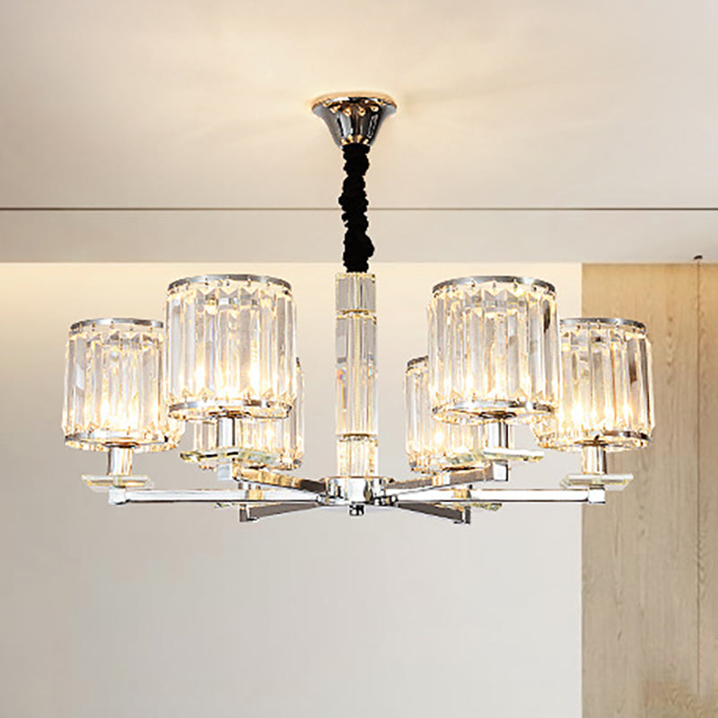 Modern Crystal Cylinder Chandelier Light - Chrome Finish, 3/6 Lights - Bedroom Hanging Fixture