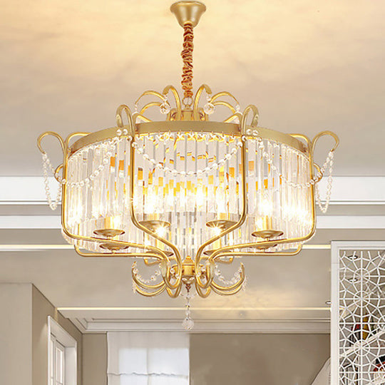 Faceted Clear Crystal Prism Lantern Chandelier with 8 Lights in Black/Gold - Contemporary Living Room Hanging Light