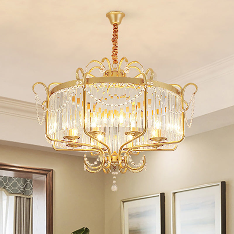 Faceted Clear Crystal Prism Lantern Chandelier with 8 Lights in Black/Gold - Contemporary Living Room Hanging Light