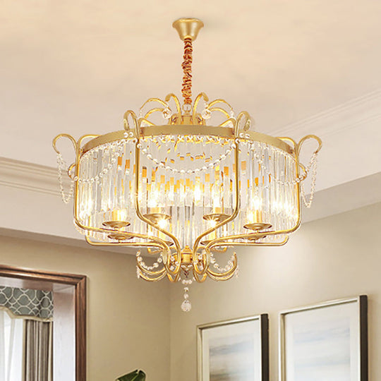 Faceted Clear Crystal Prism Lantern Chandelier with 8 Lights in Black/Gold - Contemporary Living Room Hanging Light