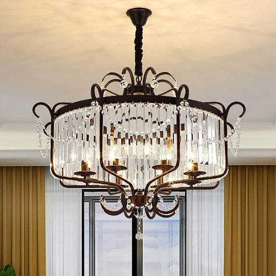 Faceted Clear Crystal Prism Lantern Chandelier with 8 Lights in Black/Gold - Contemporary Living Room Hanging Light