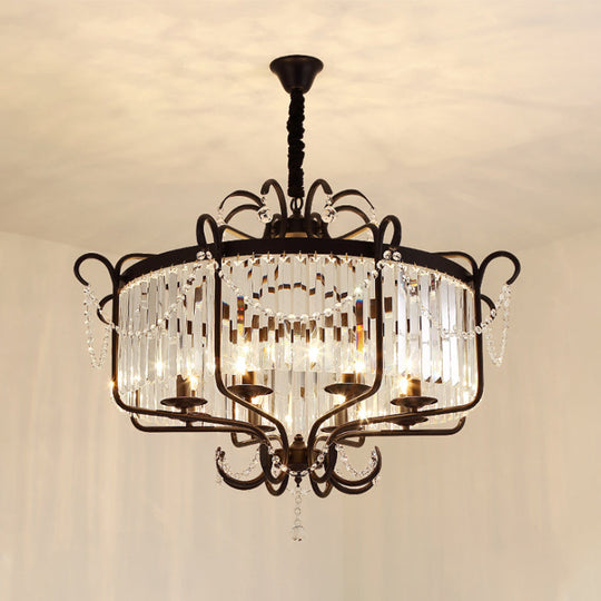 Faceted Clear Crystal Prism Lantern Chandelier with 8 Lights in Black/Gold - Contemporary Living Room Hanging Light