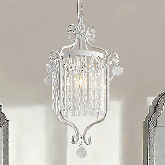 Modern 1-Light Hanging Bird Cage Pendant Light With Crystal Shade - Black/White Ceiling Fixture