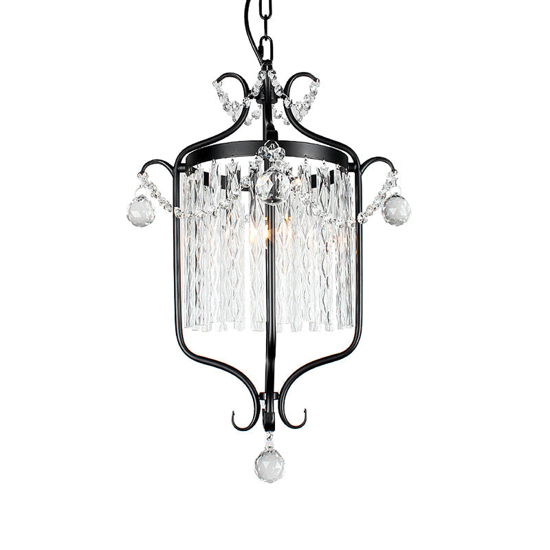 Modern 1-Light Hanging Bird Cage Pendant Light With Crystal Shade - Black/White Ceiling Fixture