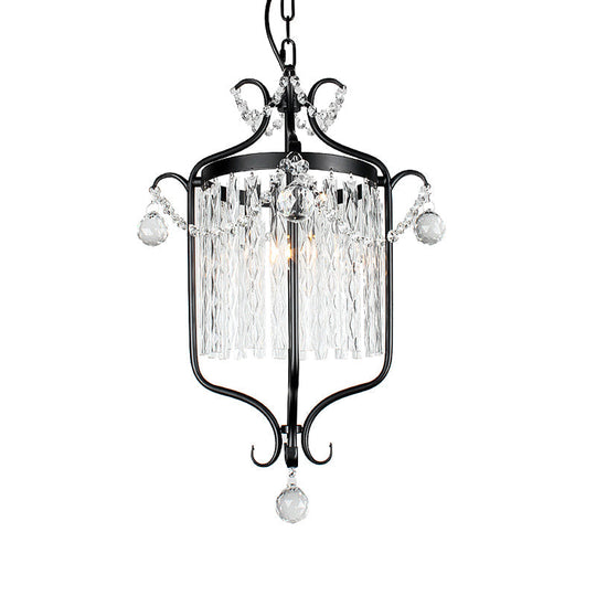 Modern 1-Light Hanging Bird Cage Pendant Light With Crystal Shade - Black/White Ceiling Fixture