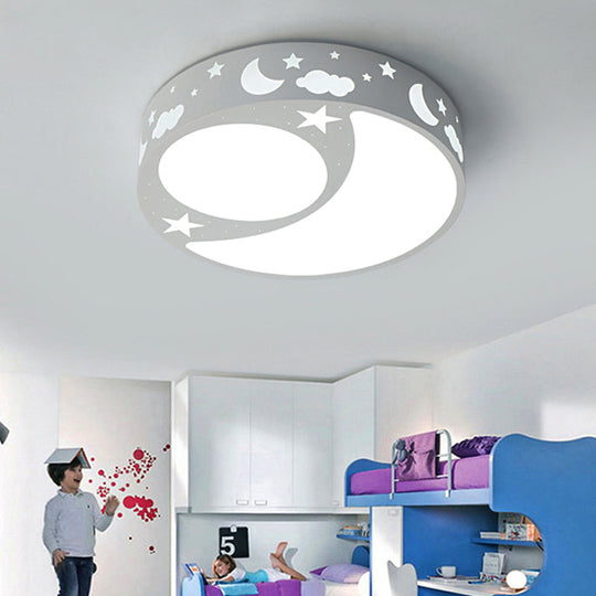 Kid's Cartoon LED Ceiling Light with Moon Acrylic Fixture - Perfect for Bedrooms