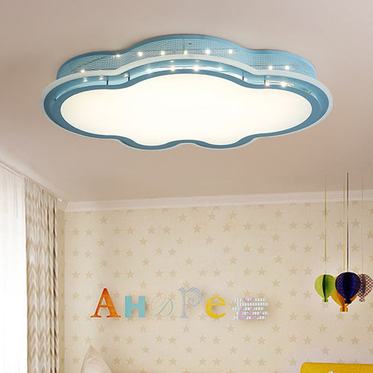 Cloud-Themed Led Flush Mount Ceiling Light For Kindergarten Blue / 21.5 Warm