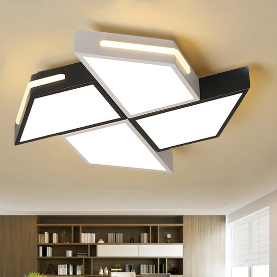 Minimalist Windmill Ceiling Light - Acrylic Flush Mount Fixture for Bedroom (Black/White)