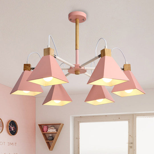 Modern Metal Triangle Pendant Fixture: Bedroom Chandelier With 6 Hanging Lights
