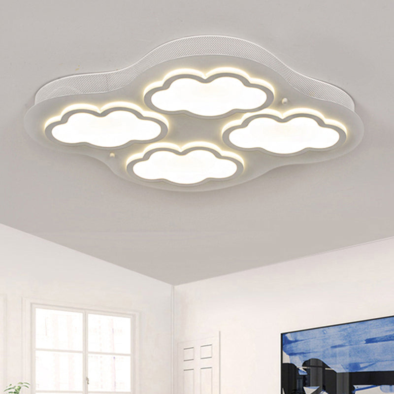 Cloudy Cartoon LED Ceiling Light for Kindergarten in White Acrylic Flush Mount