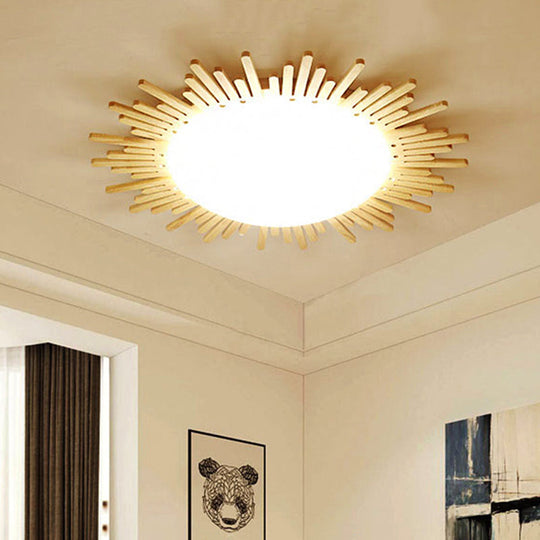 Modern Wooden Round Flush Ceiling Light for Dining Room Décor
