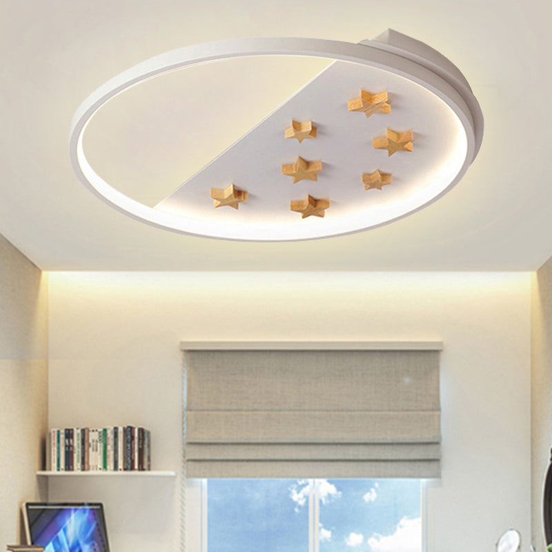 White Metal Ring Ceiling Light with Star Design for Romantic Living Room