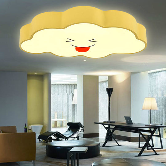 Child-Friendly Yellow Cloud Flush Mount Ceiling Lamp for Kindergarten