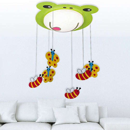 Green Acrylic Fog Flush Mount Light - Butterfly & Bee Cartoon Ceiling Lamp for Baby Bedroom