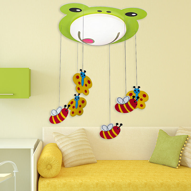 Green Acrylic Fog Flush Mount Light - Butterfly & Bee Cartoon Ceiling Lamp for Baby Bedroom
