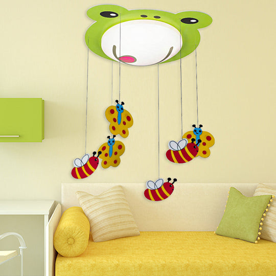 Green Acrylic Fog Flush Mount Light - Butterfly & Bee Cartoon Ceiling Lamp For Baby Bedroom