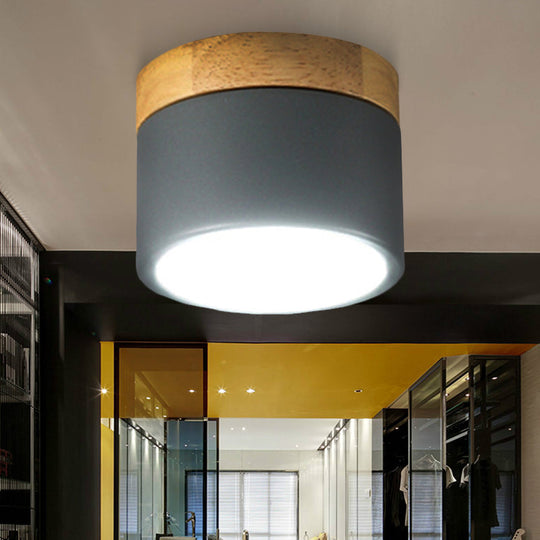 Aluminum Wood Flush Mount Down Light for Living Room Gallery - Simple and Stylish Drum Shape
