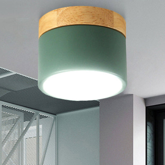 Aluminum Wood Flush Mount Down Light for Living Room Gallery - Simple and Stylish Drum Shape