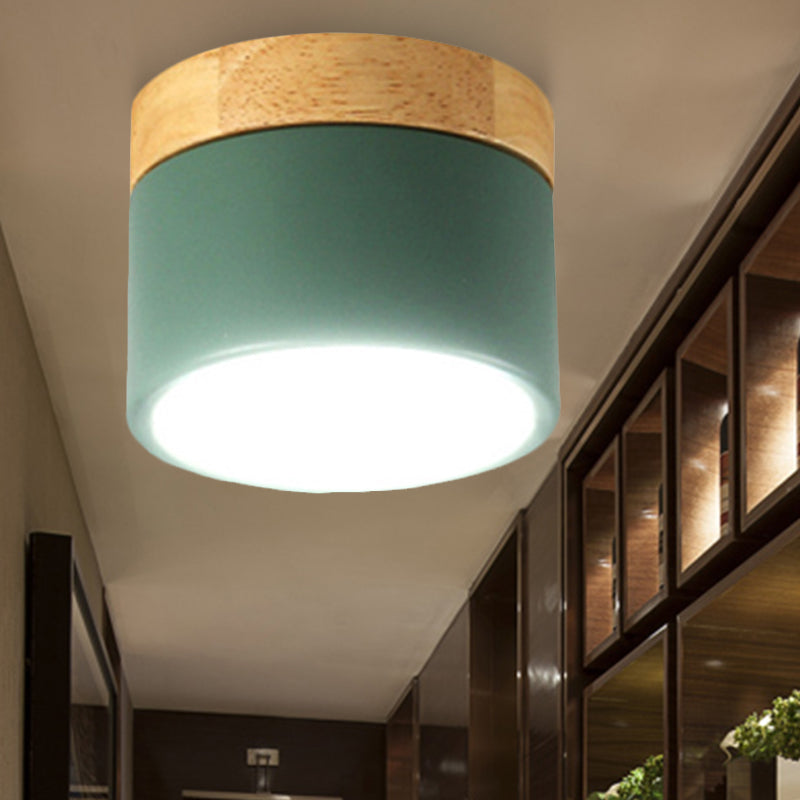 Aluminum Wood Flush Mount Down Light for Living Room Gallery - Simple and Stylish Drum Shape