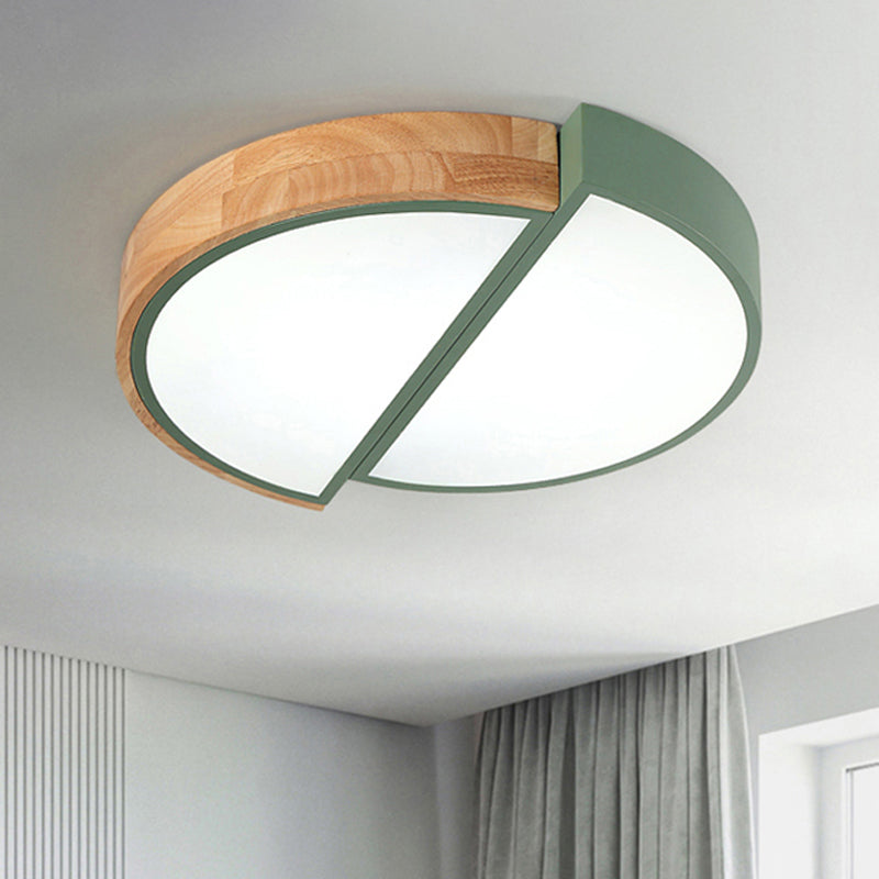 Macaron Loft LED Flush Mount Ceiling Light - Half Circle Restaurant Ceiling Lamp in Green/Pink/White
