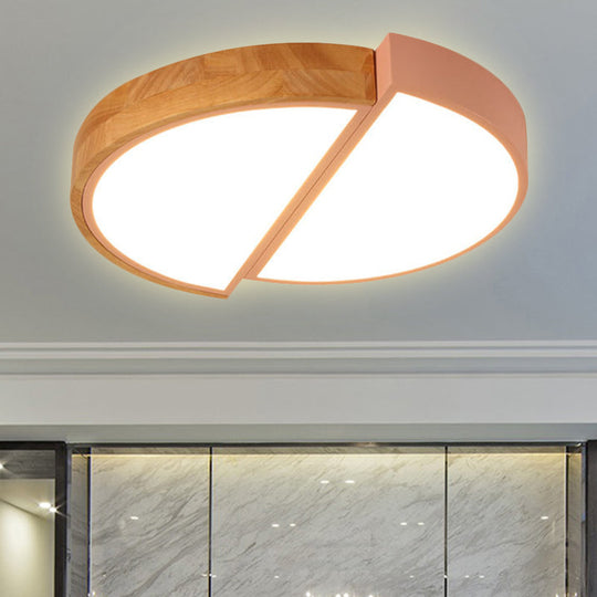 Macaron Loft LED Flush Mount Ceiling Light - Half Circle Restaurant Ceiling Lamp in Green/Pink/White