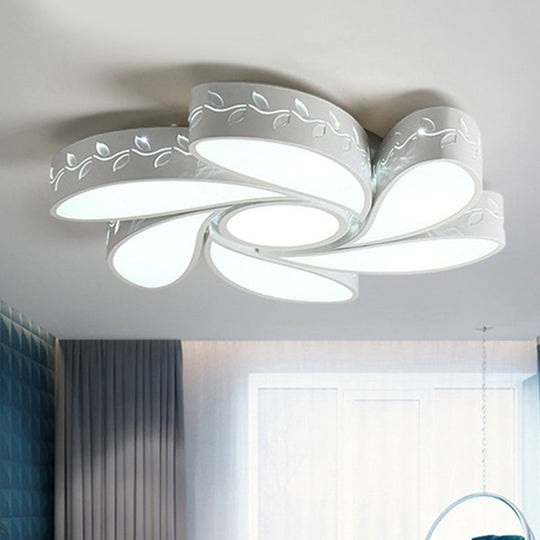 Modern White Metal Hollow Floral Flush Ceiling Light with LED for Bedroom