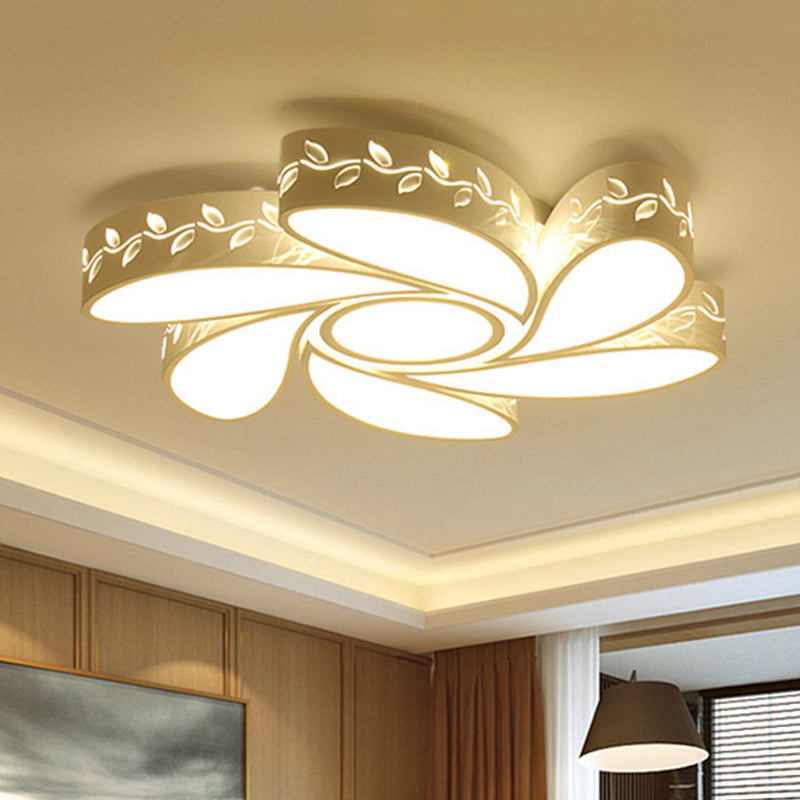 Modern White Metal Hollow Floral Flush Ceiling Light with LED for Bedroom