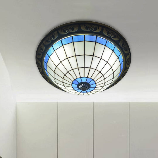 Plafonnier rose/bleu traditionnel de style Tiffany avec bol en treillis de 19,5 pouces