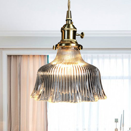 Modern Brass Pendant Lamp with Fluted Glass Shade - Perfect for Kitchen
