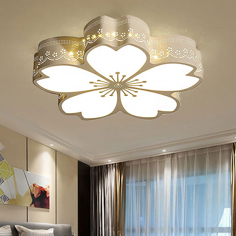 White Etched Petal Metal Ceiling Light for Kids' Bedroom or Bathroom
